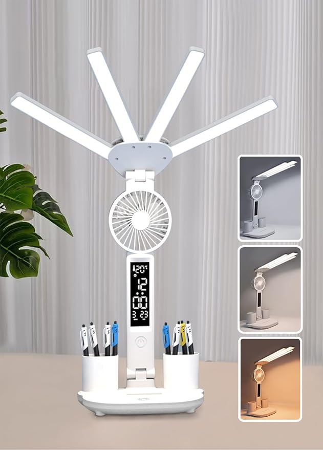 Led Desk Lamp Foldable Study Light Adjustable Table Lamp with Pen Holder, 3 Brightness Levels, USB Charging Port