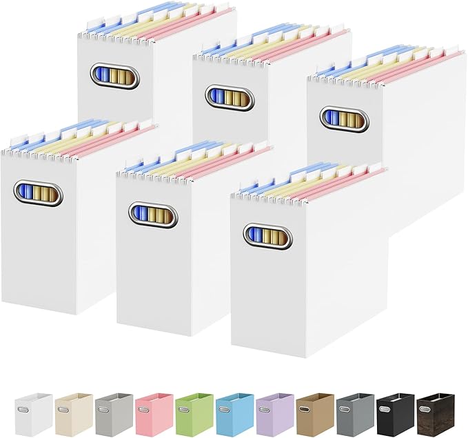 Oterri Cardboard File Organizer Box for Hanging File Folders Letter Size,File Box for Computer Desk,File Cabinet,Working Home,Office,Classroom (White, Letter Size - 6 Packs)