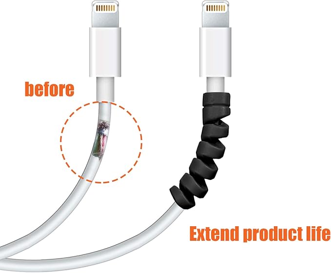 Jetec 24 Pcs Charger Cable Protector,Silicone Flexible Cable Saver,Spiral USB Mouse Wire Protector for Headphone Laptop Earphone Cell Phone Wrap Accessories (Black)