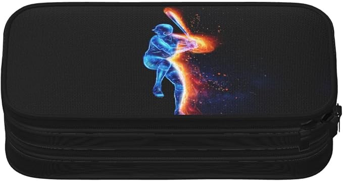 Boys Pencil Pouch Pencil Case for Kids, Sports-Themed Pencil Case with Baseball Men Pattern, Big Capacity Pencil Holder Pen Bag Storage Organizer Stationery Bag with Zippers