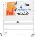 Rolling Dry Erase Board 46 x 32 - Large Portable Magnetic Whiteboard with Stand - Double Sided Easel Style with Wheels - Mobile Standing Whiteboard for Office, Classroom & Home