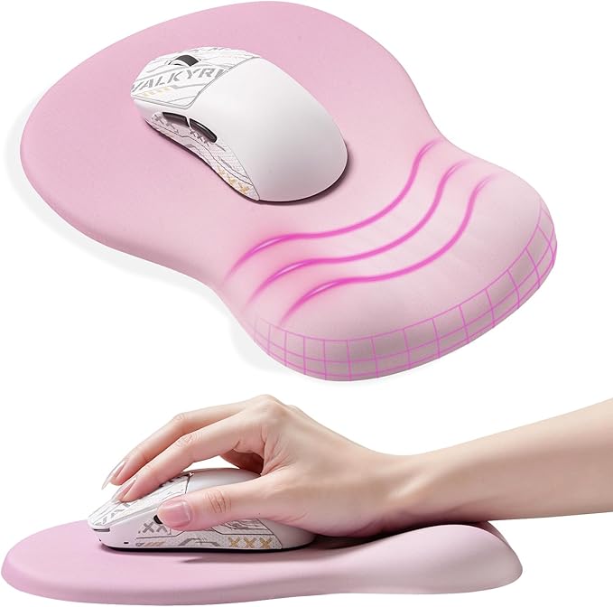 Ergonomic Mousepad with Wrist Rest Pink, Wrist Rest for Mouse Pad, Memory Foam with Massage Design, Non-Slip PU Base for Office and Home