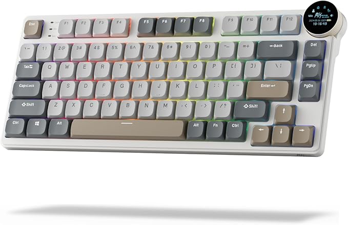 RK ROYAL KLUDGE N80 Low Profile Mechanical Keyboard w/Smart Display Screen & Knob, 75% Top Mount 3-Modes Wireless Mechanical Keyboard, Software Support, Massive Battery, 80 Keys, Tactile Brown Switch