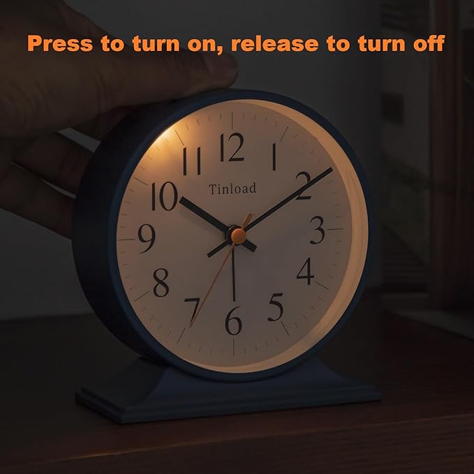 4.5"Retro Analog Alarm Clock,Vintage decor , Super Silent Non Ticking Small Clock with Manual Light, Snooze, Battery Operated, for Bedroom, Living Room, Office,Nightstand, Bedside, Desk ,Table(Blue)