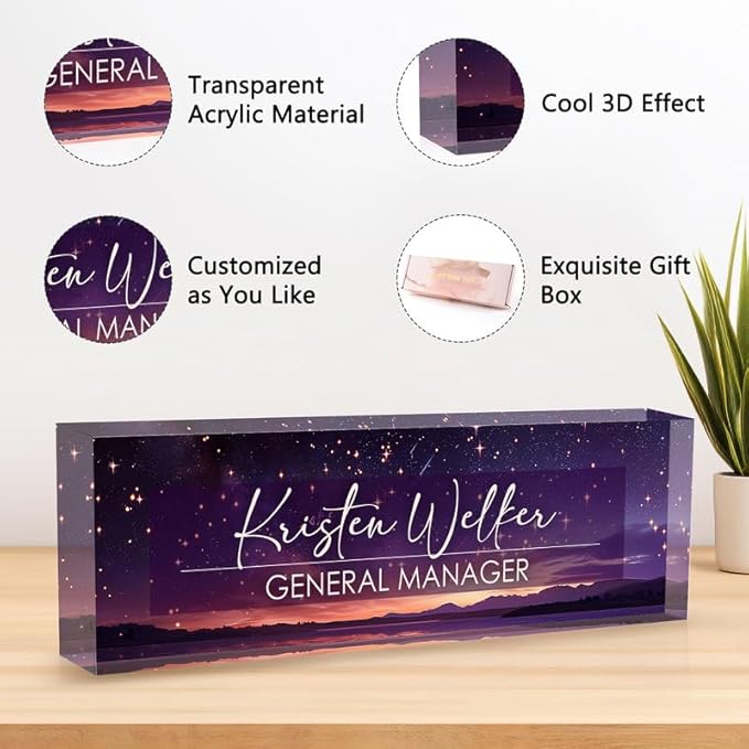 Desk Name Plate Personalized Name Plate for Desk, Office Desk Decor, 3D Style Personalized Plaque Name Plates for Desks Custom Appreciation Gifts for Boss Lady Employee Coworkers (Purple Night)