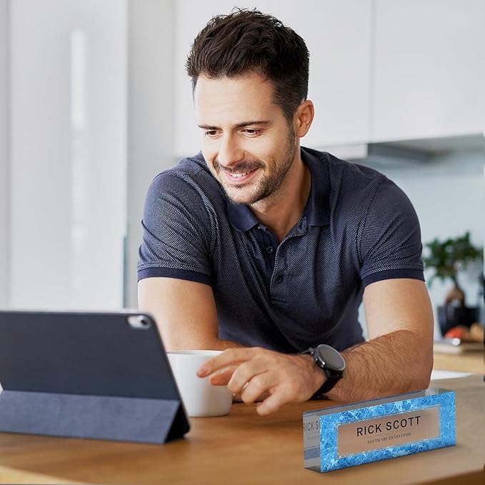 Personalized Office Desk Name Plate on Acrylic Glass - Custom Nameplate Decor, Accessories - Gift for Boss, Coworkers