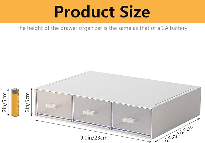 Desk Organizer-Stackable Storage Drawers, Plastic Compact Desk Storage Box Perfect for Collection Small Item/Cosmetic Office Organizer - 3 drawers (White)