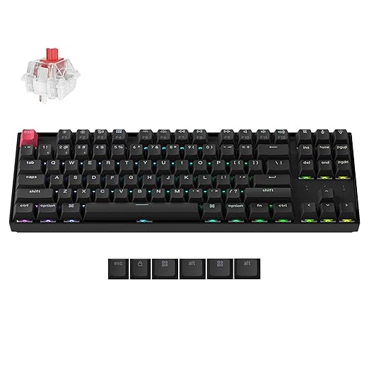 Keychron K8 Version 2 TKL Custom Wireless Mechanical Keyboard, QMK Programmable Bluetooth 5.2/Wired, RGB Backlit with Shine-Through PBT Keycaps, Super Red Switch for Mac Windows Linux