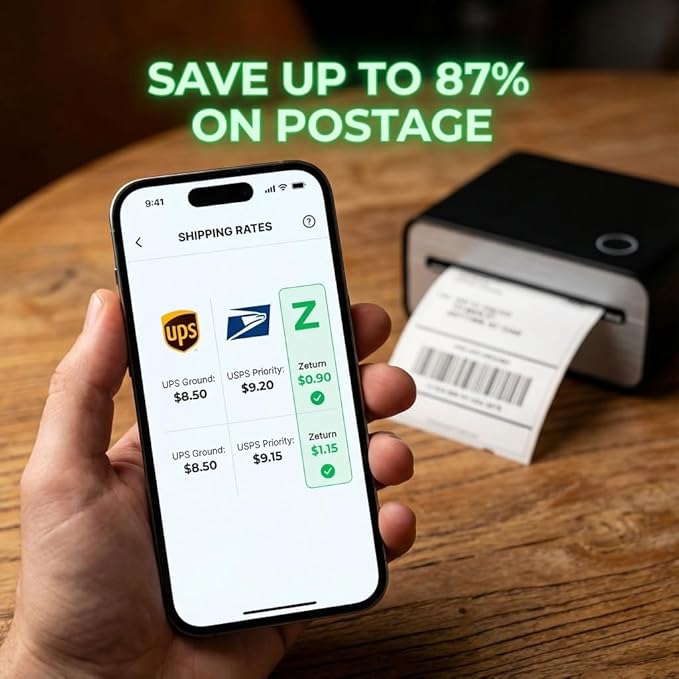 4x6 Thermal Shipping Label Printer - Wireless Bluetooth, Rechargeable Battery, No Ink Needed - for iPhone, Android, Home