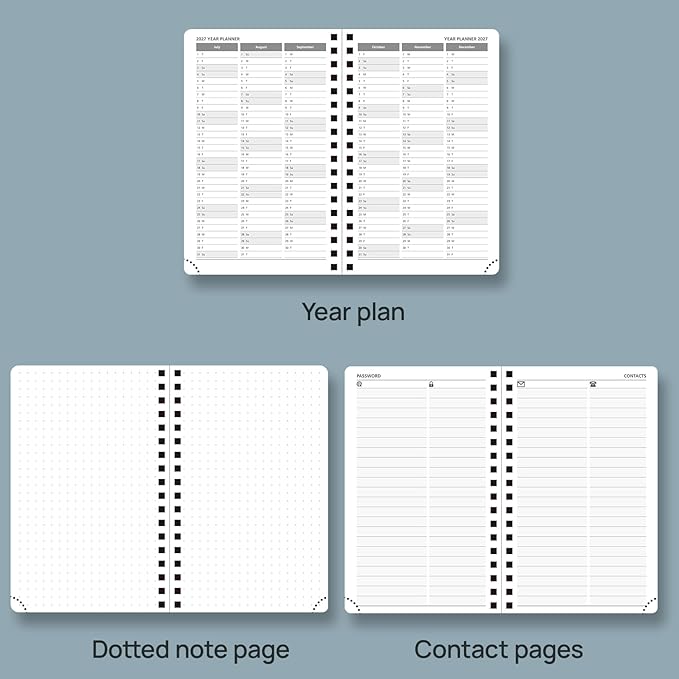 POPRUN 2026 Planner Weekly Notebook (Jan-Dec), Small Size 4''x 6.25'' - 2026 Pocket Calendar for Purse with Spiral Soft Cover, Plastic Ruler, Inner Pocket, 100 GSM - Black