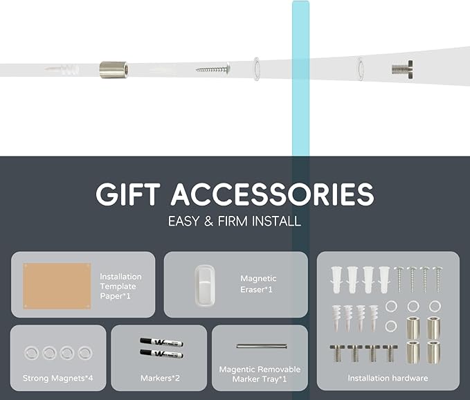 Magnetic Glass Whiteboard - Glass Dry Erase Board 48"x36" Large Frameless Glass Board for Walls Office School and Home, Blue
