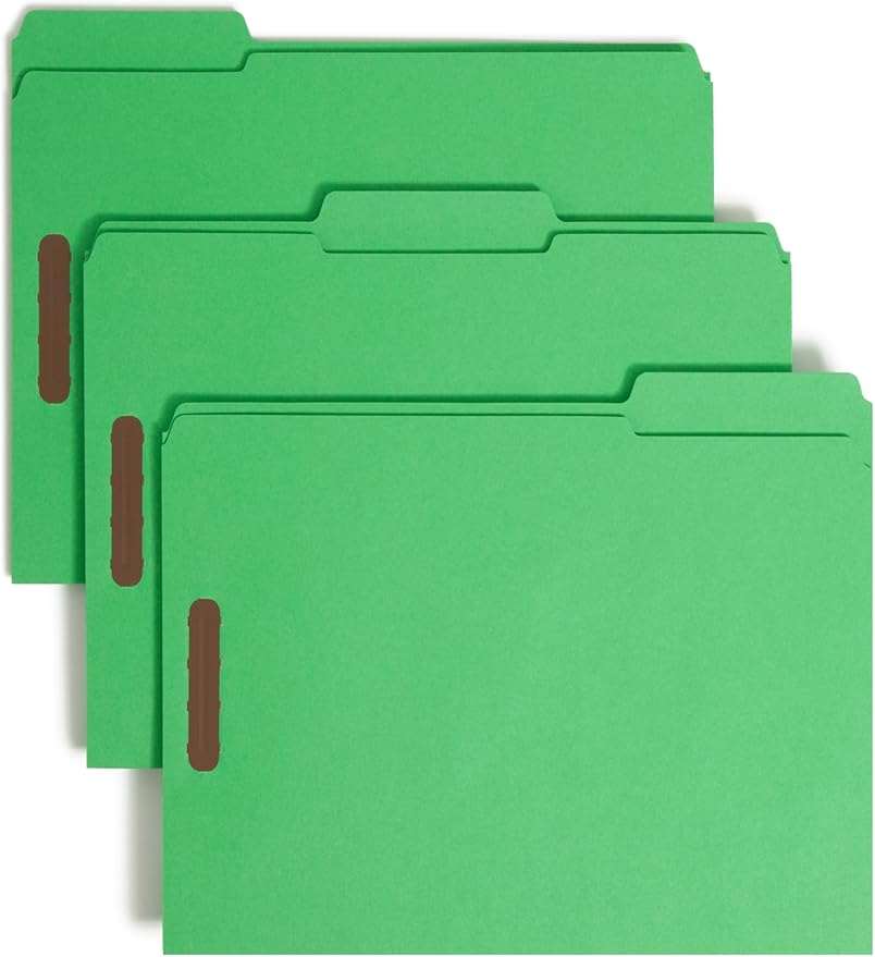 Smead Fastener File Folders, Reinforced 1/3-Cut Tabs, 2 Fasteners, Letter Size, Green, 50 per Box (12140)