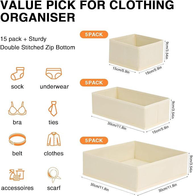 DIMJ Drawer Organizer Clothes 6 Pack - Foldable Baby Organizers and Storage & Dresser Organizer for Bedroom, Closet - Nursery Organization Dresser Dividers for underwear, Sock,Bra, Belt, Tie, Beige