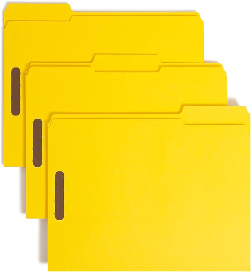Smead Fastener File Folders, Reinforced 1/3-Cut Tabs, 2 Fasteners, Letter Size, Yellow, 50 per Box (12940)