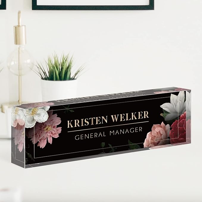 Desk Name Plate Personalized, Premium Hibiscus Acrylic Desk Name Plate, Personalized Name Plate for Desk, Office Decor for Women or Men Coworkers, Boss, Employee, Teacher