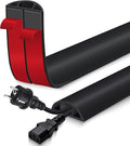 Floor Cord Cover for Wires on Floor Self Adhesive Cord Hider Floor Cable Management Wire Covers for Cords Protector Prevent Cable Trips Cord Cavity W 0.59" x H 0.31", Black, 10Ft
