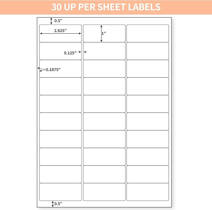 InpourPack 1" x 2-5/8" Shipping Return Address Labels for Laser Inkjet Printer, 30 UP Labels for Amazon FBA, White Blank Mailing Stickers (50 Sheet / 1500 pcs)