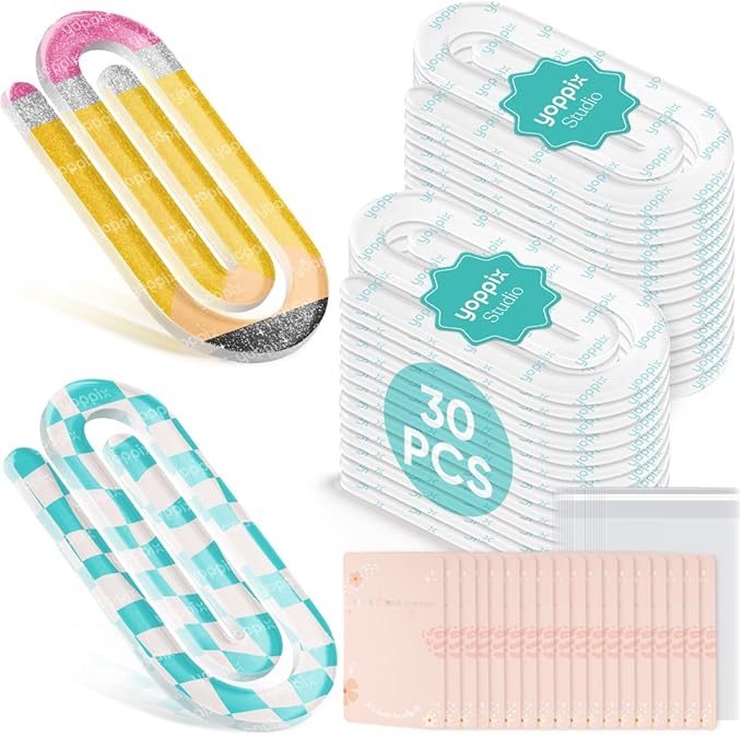 YOPPIX 30 Set Sublimation Paper Clips Blanks Bulk, Jumbo Sublimation Acrylic Paperclip Bookmark Clips with 30Pcs Back Card for Heat Transfer DIY Crafts, Office School Supplies, Back to School Gifts