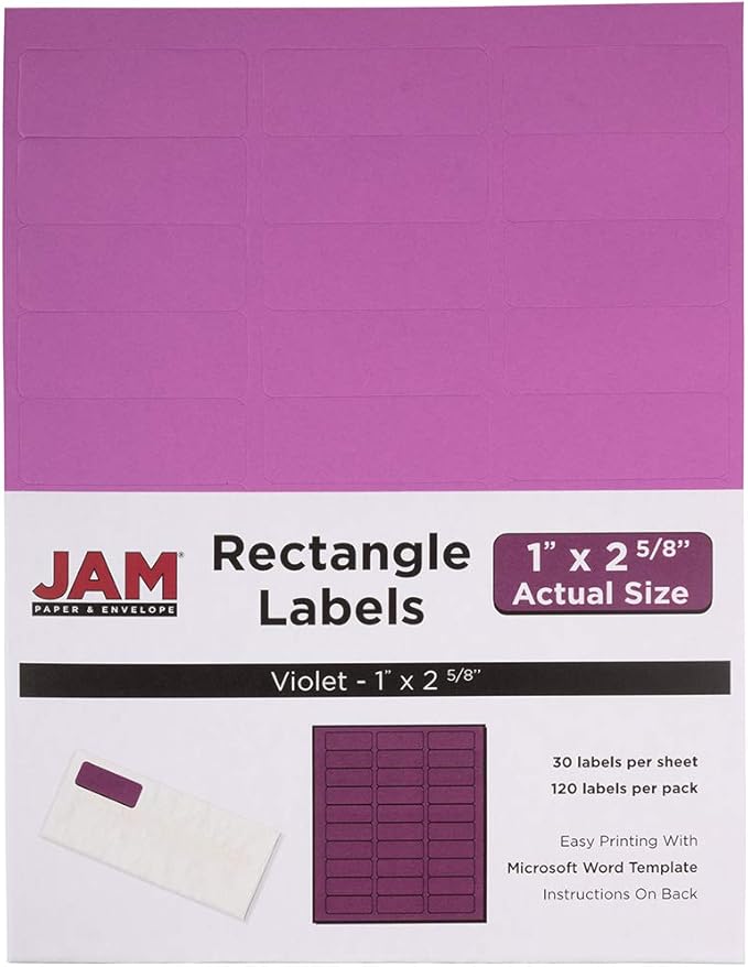JAM PAPER Return Address Labels - Standard Mailing - 1 x 2 5/8 - Violet - 120 Shipping Labels/Pack