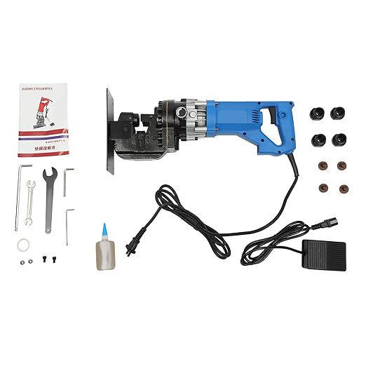 1600W Electric Hydraulic Hole Puncher, Steel Punch Machine with Impact Head 5 Set Dies and Knob Pressure Relief Valve, Portable Punching Machine for Iron Copper Aluminum Plate Angle Steel