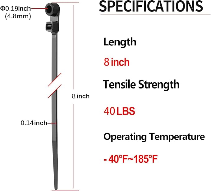 Heavy Duty Screw Mount Cable Ties 8 Inch, UV & Weather Resistant Black Nylon Straps with Screw Hole - Heat & Cold Resistant for Reliable Outdoor, Garage, Workshop Organization (100 Pack)