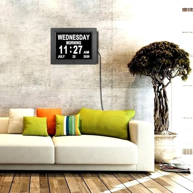 Extra Large Day Date Time Digital Day of Week Clock 8 Alarm Option for Seniors Elderly with Impaired Vision Memory Loss Demenita Clocks