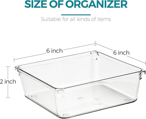 6 Pack Drawer Organizer - 6" X 6" Clear Acrylic Storage Bins with Non-Slip Pads, Versatile Desk Tray for Makeup, Jewelry, Kitchen, Bathroom, and Office Organization