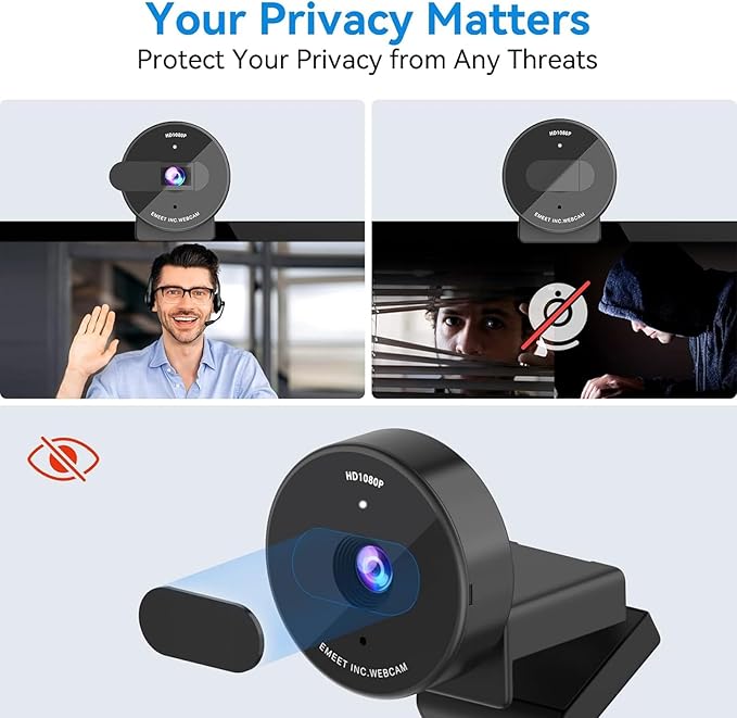 EMEET C950 1080P Webcam - USB Webcam with Microphone & Physical Privacy Cover, Noise-Canceling Mic, Auto Light Correction, Fixed Focus, Ultra Web Cam w/ 70°View for Meeting/Online Classes/Zoom/YouTube