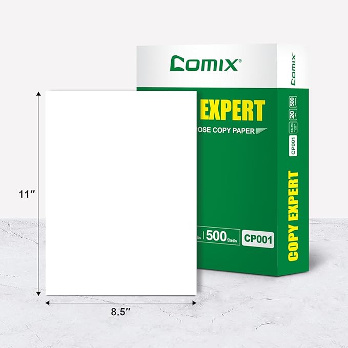 COMIX Copy Paper 8.5"×11" Letter Size 20 Lb 92 Bright White, 3 Reams/1,500 Sheets Total – Printer Paper for Office, School, and Home, Made in USA