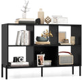 Giantex 6 Cube Bookcase, 3-Tier 47" Long Wood Bookshelf w/ 5 Metal Legs, Adjustable Shelf, Anti-toppling Device, 31.5" Tall Floor Open Shelf Bookcase, Freestanding Wooden Cube Storage Shelves