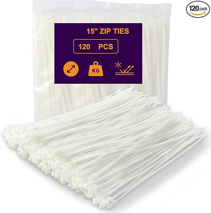 120 PCS 15 Inch Plastic Zip Ties with Screw Holes, Heavy Duty Mountable Cable Ties, UV Resistant Electrical Zip Ties for Indoor & Outdoor (White)