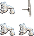 Stork Carrying Baby Map Pins - Silver Stork Pins for Cork Boards, Maps, or Lapel Use - Designed in USA - Set of 4