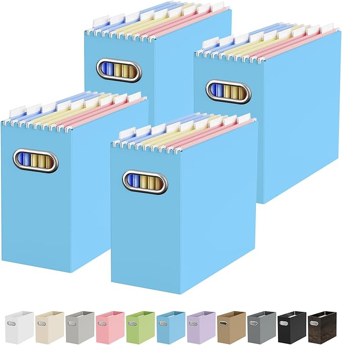 Oterri Cardboard File Organizer Box for Hanging File Folders Letter Size,File Box for Computer Desk,File Cabinet,Working Home,Office,Classroom (Blue, Letter Size - 4 Packs)