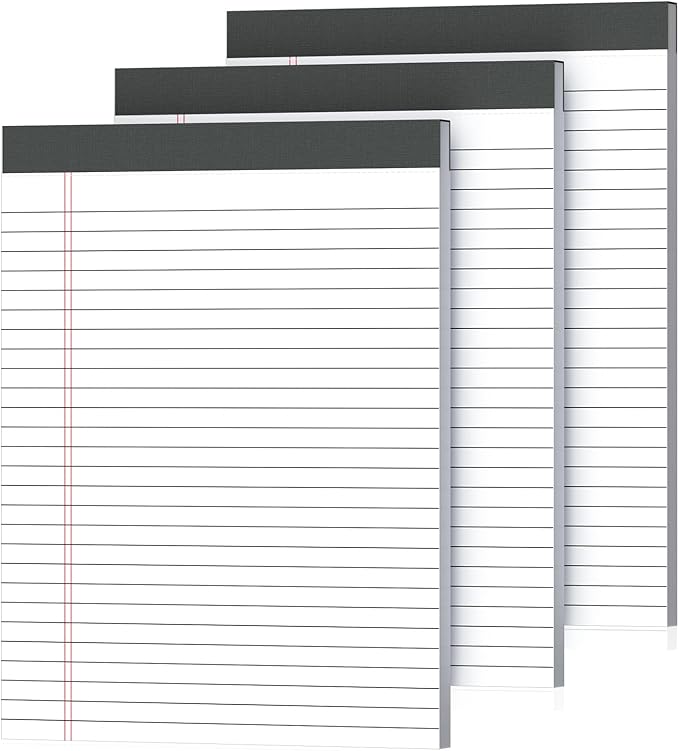 Gehanfai 3 Pack White Legal Pads 8.5 x 11 Inch, Wide Ruled Notepads Lined Memo Note Pads, 8.5x11 Inch Micro Perforated Writing Pads 30 Sheets Per Pad for Work Study Daily Note Taking List