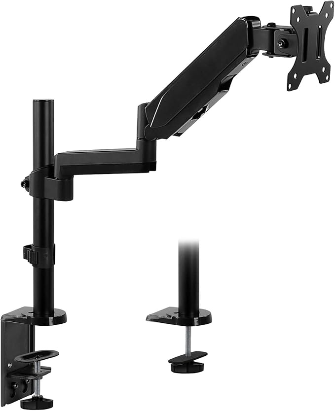 Mount-It! Single Monitor Arm Mount | Desk Stand | Full Motion Height Adjustable Articulating Gas Spring Arm | Fits 19 21 24 27 29 30 32 Inch VESA Compatible Computer Screen | C-Clamp and Grommet Base