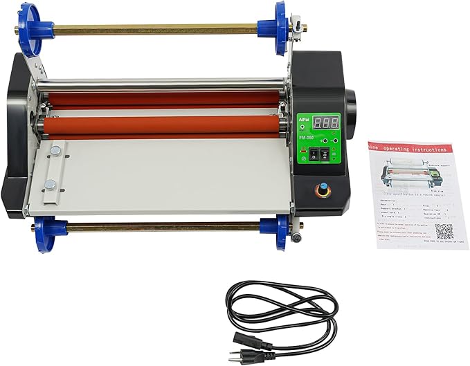 Laminator Machine, 600W Single/Dual Sides Laminating, 0-6.56ft/s Film Covering Speed, 0-6mm Thickness, 0-13.78in Width, 3-4 Min Preheating for Paper, Cardboard, Wood Veneer, PVC Material