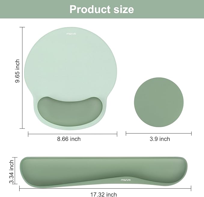 MOSISO Wrist Rest Support for Mouse Pad&Keyboard Set, Streamline Ergonomic Mousepad&Coaster Non-Slip Base Home/Office Pain Relief&Easy Typing Pad with Soft Cloth&Silicone Lining, Antique Green