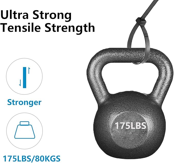 100PCS 16 inch Cable Zip Ties Heavy Duty 175lbs Tensile Strength Nylon Long Wire Ties Self-Locking Durable Plastic Tie Wraps for Indoor and Outdoor UV Resistant(Black)