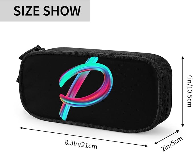 Cute Initial Pencil Case for Kids Students, Large Capacity Pencil Pouch for Boys Girls, Letter Design Pencil Box Pen Bag Office Stationery Organizer, Rainbow Letter P