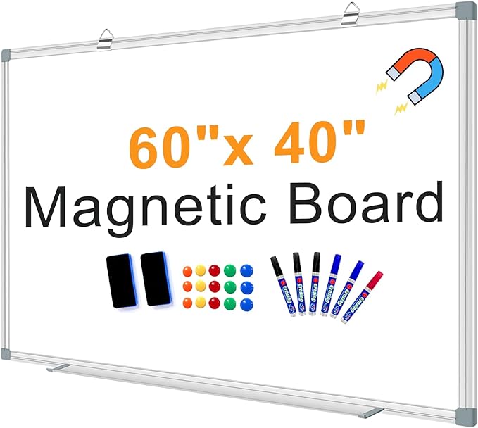 Large Magnetic Dry Erase Whiteboard, 60"X40" White Board for Wall with Long Pen Tray, Dry Erase White Board for Home Office Classroom