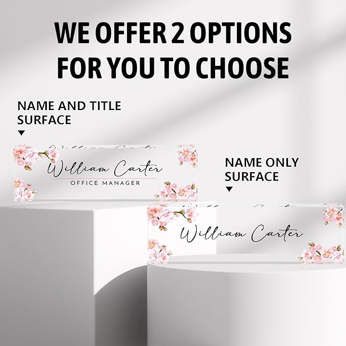 Personalized Name Plate for Desk Custom Acrylic Desk Name Plate Custom Employee Appreciation Gifts Office Gifts for Women, Men, Boss, Coworkers, Teacher, Nurse (Sakura A)
