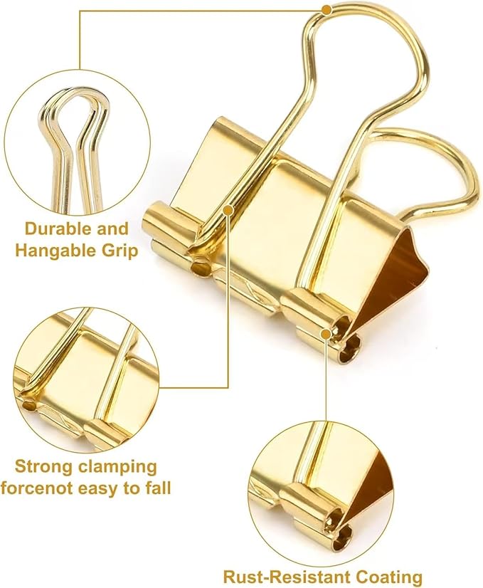 Konilaomu Small Clips Binder Clips 0.75 inch, Small Paper Clips for Office (48 Pcs) (Gold)