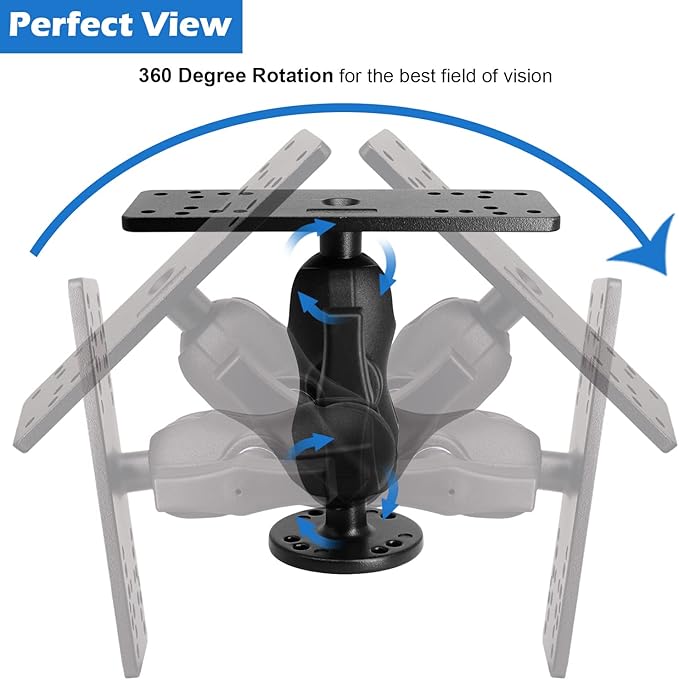 1.5" Ball Short Arm Fish Finder Mount, Marine Electronic Mount, Universal Mounting Plate with 1.5 inches / 38mm / C Size Ball Adapters, Compatible with Garmin, Lowrance, Humminbird and More