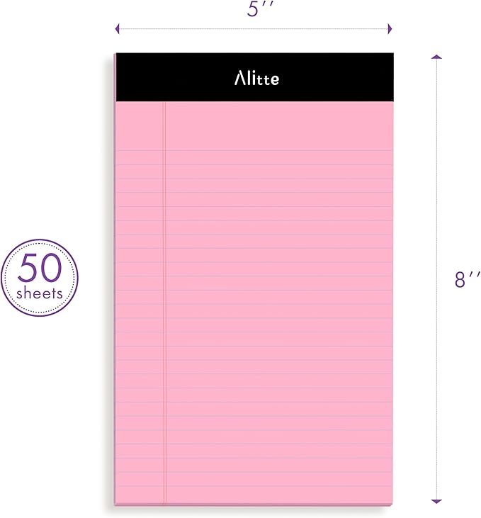 Alitte 5x8 Small Notebooks – 12 Pack Narrow Ruled, Multicolor Perforated Note Pads with 50 Sheets Per Notepad, (No Ink Bleeding) Ideal Legal Pads for Writing, Note Taking, Home, Office, School