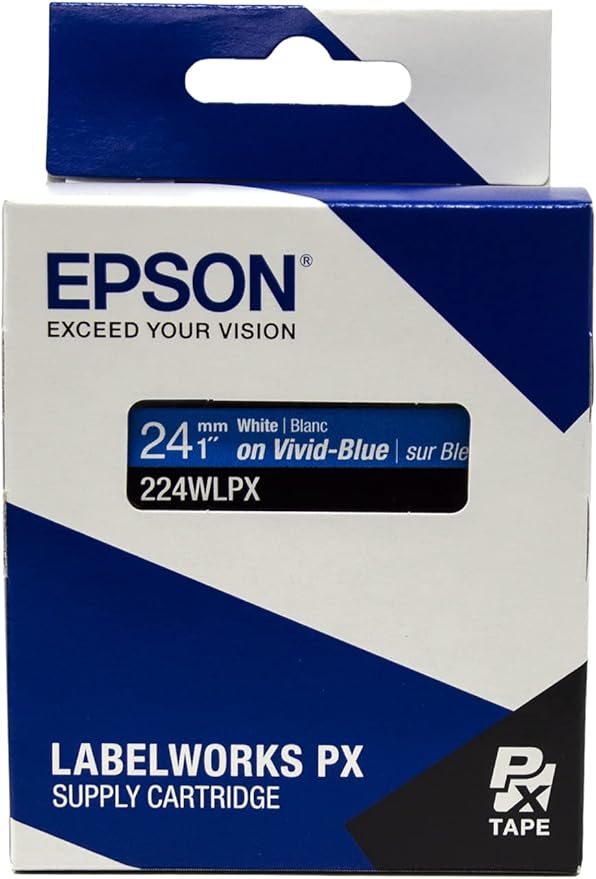 Epson LABELWORKS 224WLPX Genuine PET (Polyester) Tape Cartridge - White on Blue Label Maker Tape - 1" (24MM) Wide, 30'