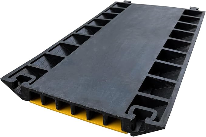 6 Channel Heavy-Duty Rubber Cable Ramp, 22,000 lbs Load Capacity Cable Protector Ramp, Hose & Cord Cover for Indoor & Outdoor Driveway, Garage, Stage, Warehouse