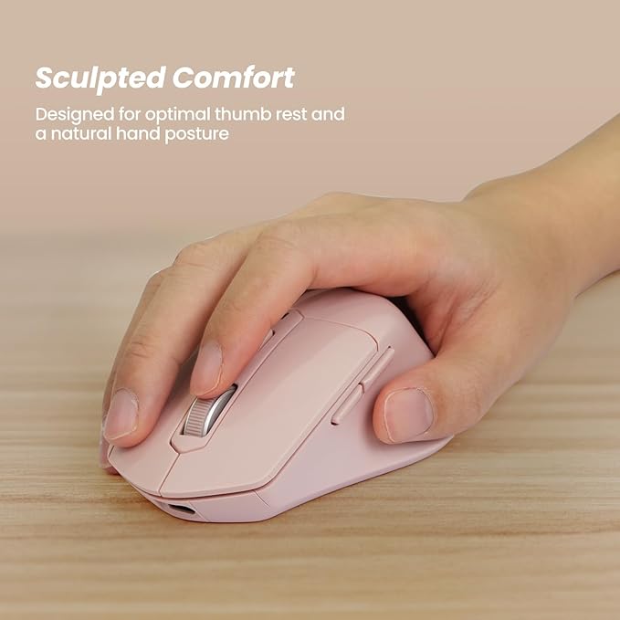 Nulea KM75 Wireless Keyboard and Mouse Combo, Comfortable Natural Typing, Palm Rest, Multi-Device (Bluetooth, 2.4G, Wired), Rechargeable, for Multi-OS, Windows, Mac, Android (Light Pink)