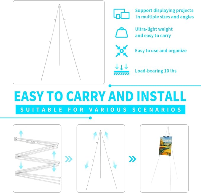 MXG Portable Folding Easel Stand for Painting & Poster Display, 66" Adjustable Height Art Easel for Adults Sturdy Metal Sign Holder Stand for Wedding, Office, Classroom & Outdoor (White)
