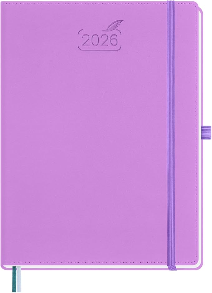 BEZEND 2026 Planner Weekly and Monthly (8.5" x 11") Daily Calendar with Hourly Timeslots & Tab (Jan-Dec) Note & Expenses, Pen Holder, Inner Pocket, Vegan Leather Hardcover - Lavender