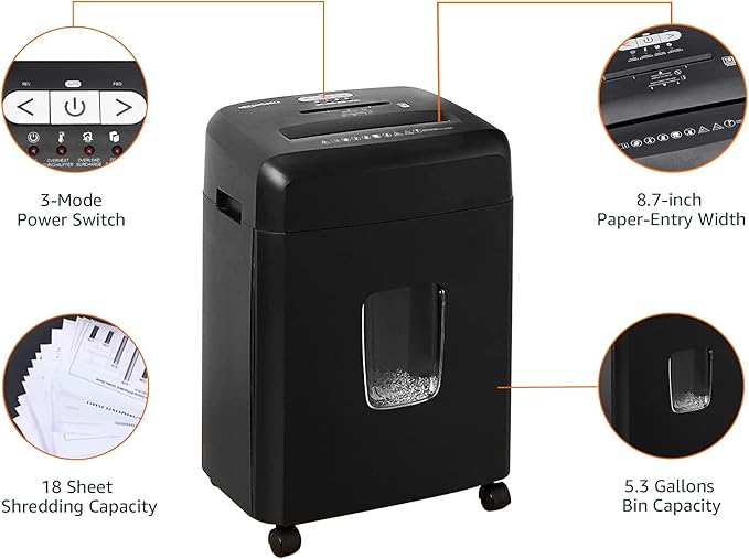 Amazon Basics 18 Sheet Cross Cut Paper, CD, and Credit Card Shredder, Black